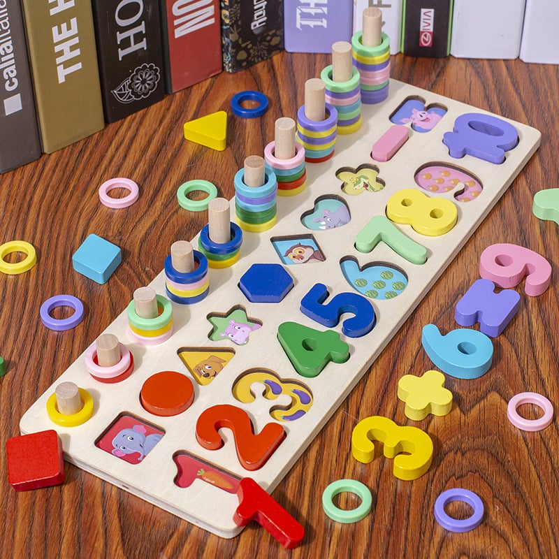 3-in-1 Wooden Educational Toy - Color, Number & Shape Puzzle Gigi's Threaded Treasures