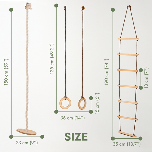 3in1 Swing & Climbing Set: Rope Ladder, Gym Rings & Disc Swing Goodevas