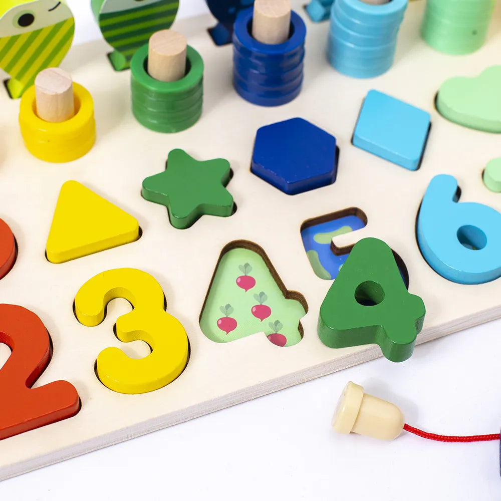 3-in-1 Wooden Educational Toy - Color, Number & Shape Puzzle Gigi's Threaded Treasures
