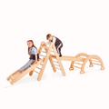 4in1 Montessori Climbing Set: Triangle Ladder + Climbing Arch + Slide Board + Net – Beige Goodevas