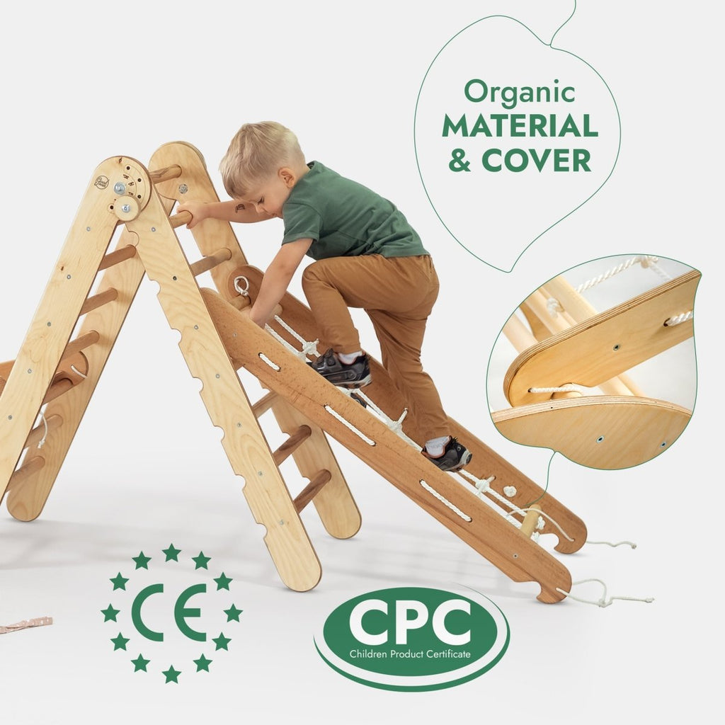 5in1 Montessori Climbing Set: Triangle Ladder + Arch/Rocker + Slide Board/Ramp + Netting rope + Cushion Goodevas