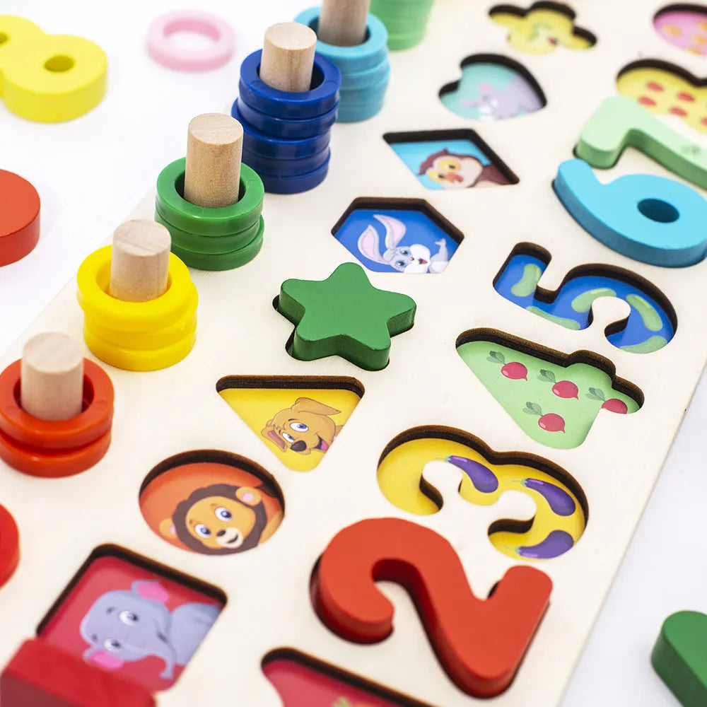 3-in-1 Wooden Educational Toy - Color, Number & Shape Puzzle Gigi's Threaded Treasures