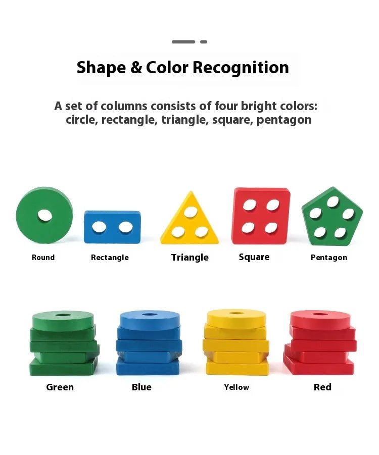 Montessori Geometric Shape Column Matching Wooden Building Blocks Set Gigi's Threaded Treasures
