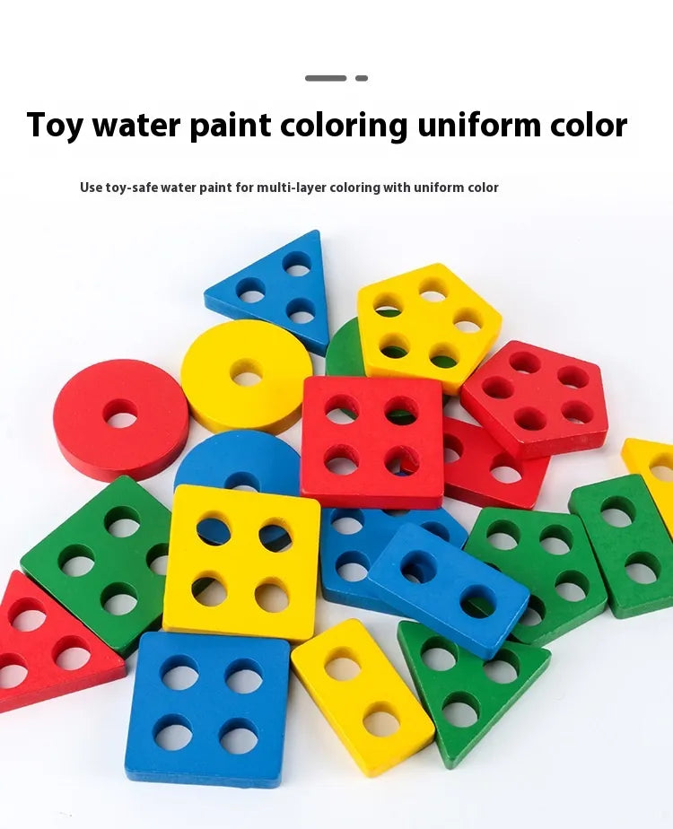 Montessori Geometric Shape Column Matching Wooden Building Blocks Set Gigi's Threaded Treasures