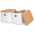 2Pcs Storage Bins with Bamboo Lids Stackable Plastic Storage Container with Handle Storage Box Accessories Holder for Bedroom Kitchen Shelf Closet Best Product Finds