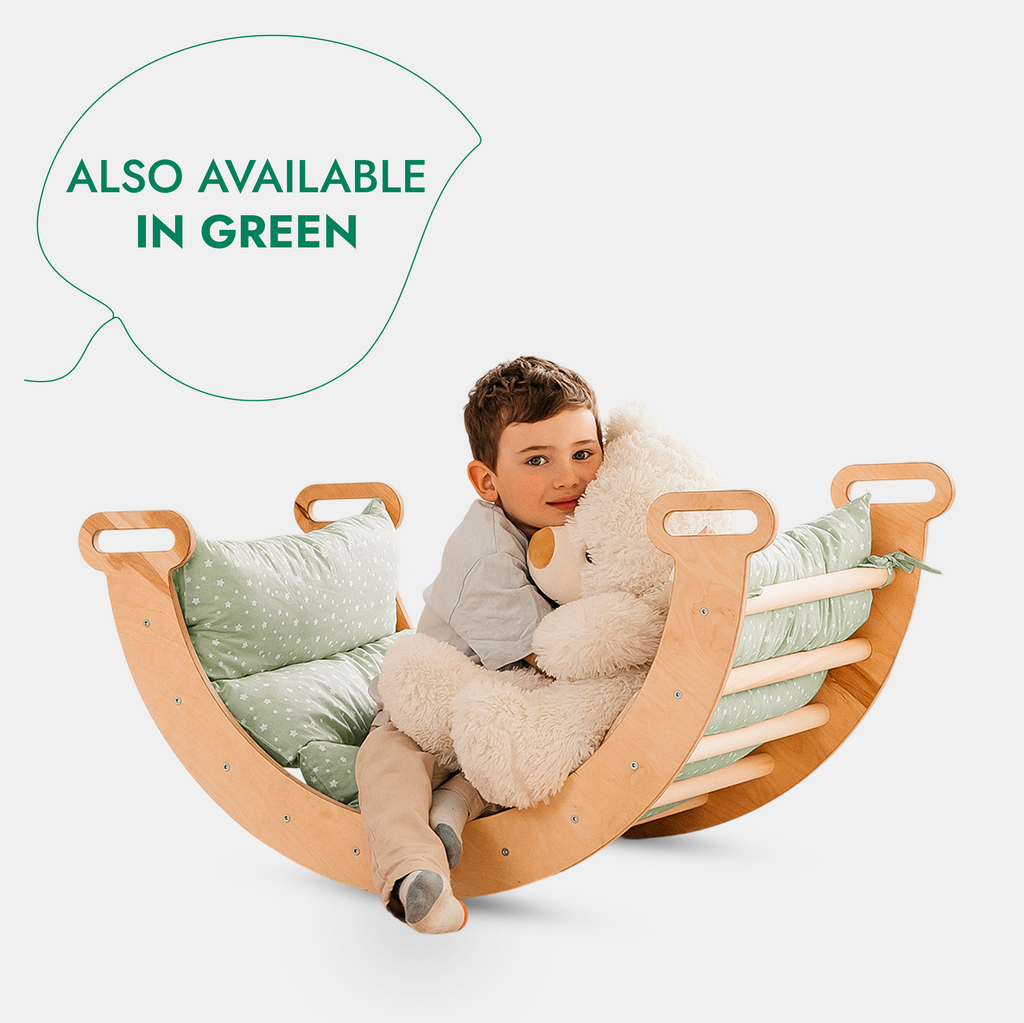 5in1 Montessori Climbing Set: Triangle Ladder + Arch/Rocker + Slide Board/Ramp + Netting rope + Cushion Goodevas