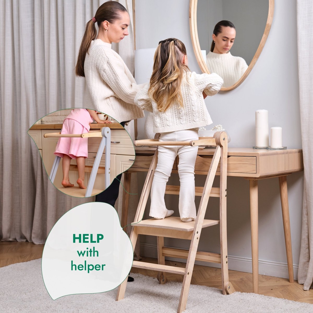 Toddler Tower: Foldable Step Stool for Toddlers - Beige